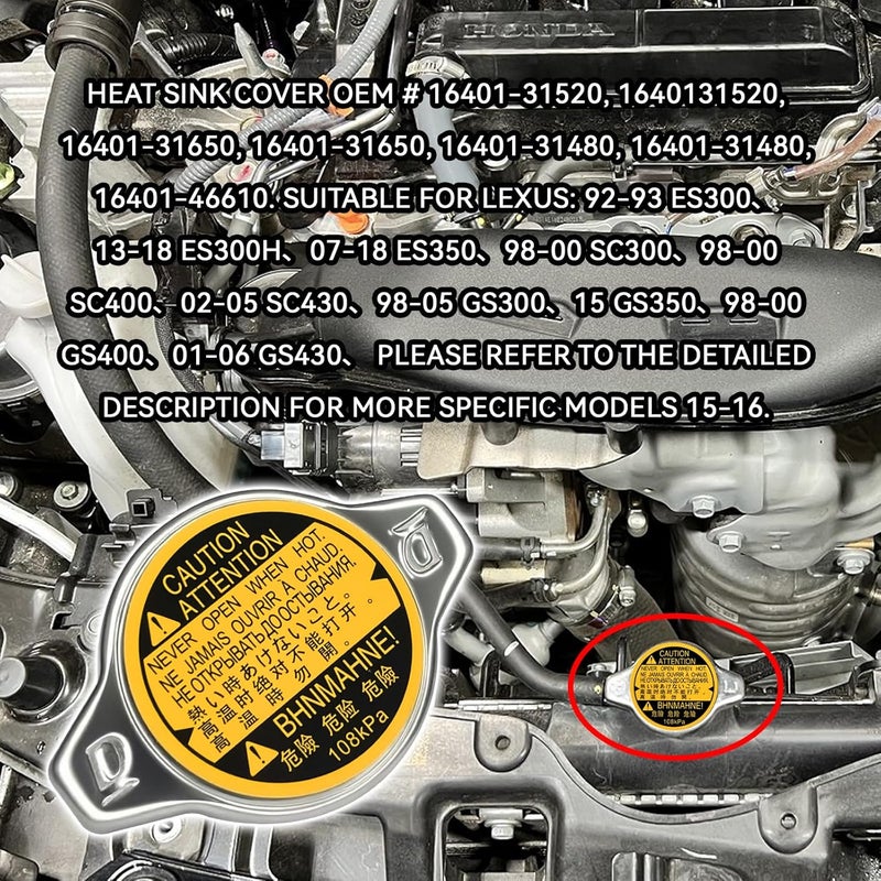 QQWD غطاء رادياتير السيارة، استبدال غطاء الرادياتير OEM#16401-31520، 1640131520، غطاء رادياتير تويوتا لكزس - كامري، هايلاندر، بريوس، أفالون، ES350، RX350، توندر، سيينا، يارس والمزيد من الطرازات - Image 4